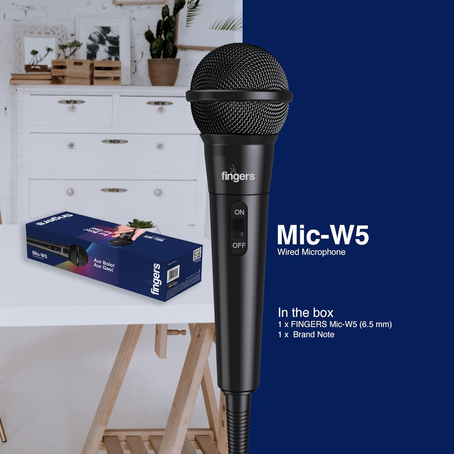 FINGERS Mic-W5 Wired Microphone (with 6.35 mm pin Connector, Ultra-Quiet On-Off Switch, Durable Construction Mahajan Electronics Online