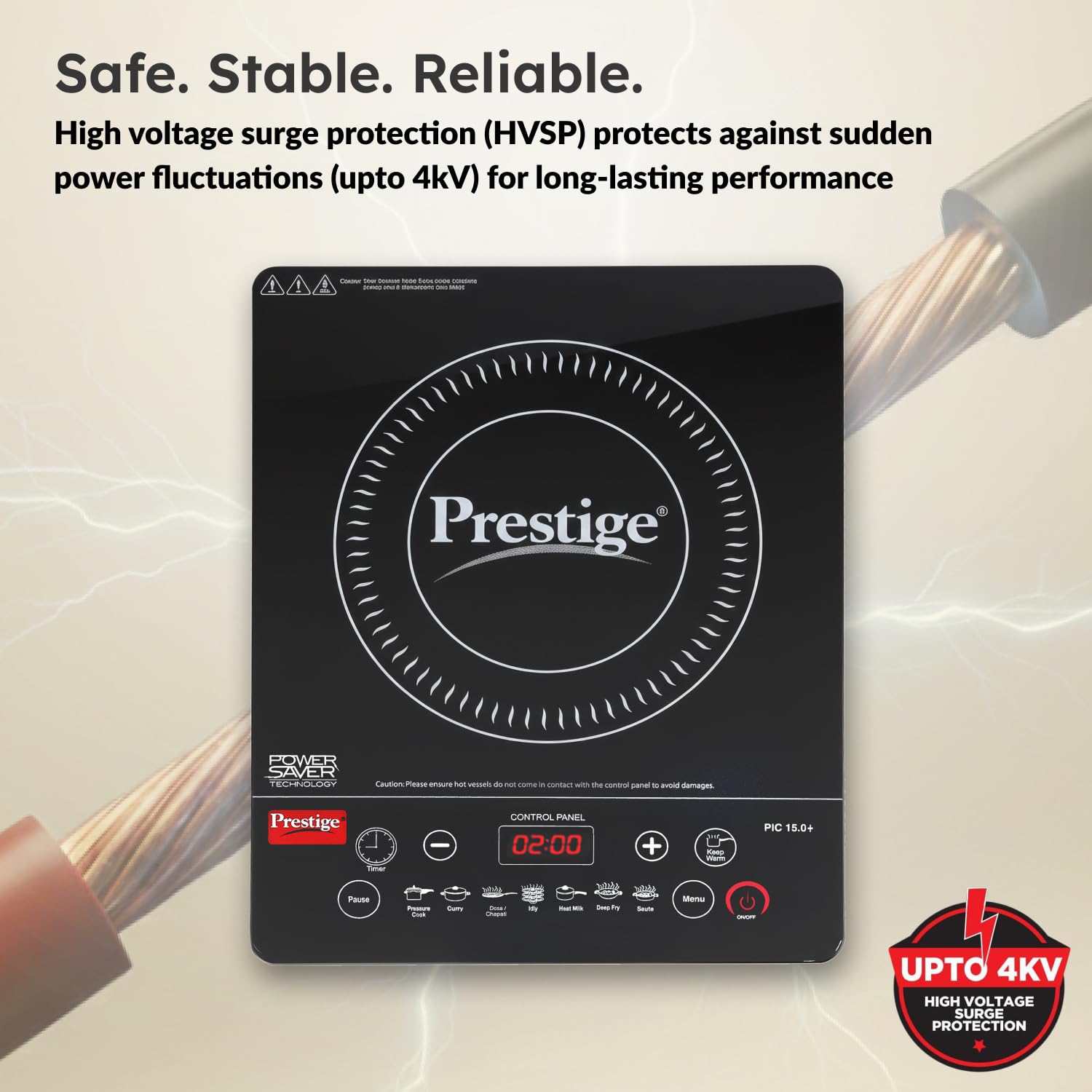 Prestige PIC 15.0 Plus 1900 Watts Induction Cooktop | 4KV Surge Protection | 7 Preset Indian Menu Options with Timer | Touch Button | Easy to Clean | Black | 1Y Warranty | BIS mahajan electronics online