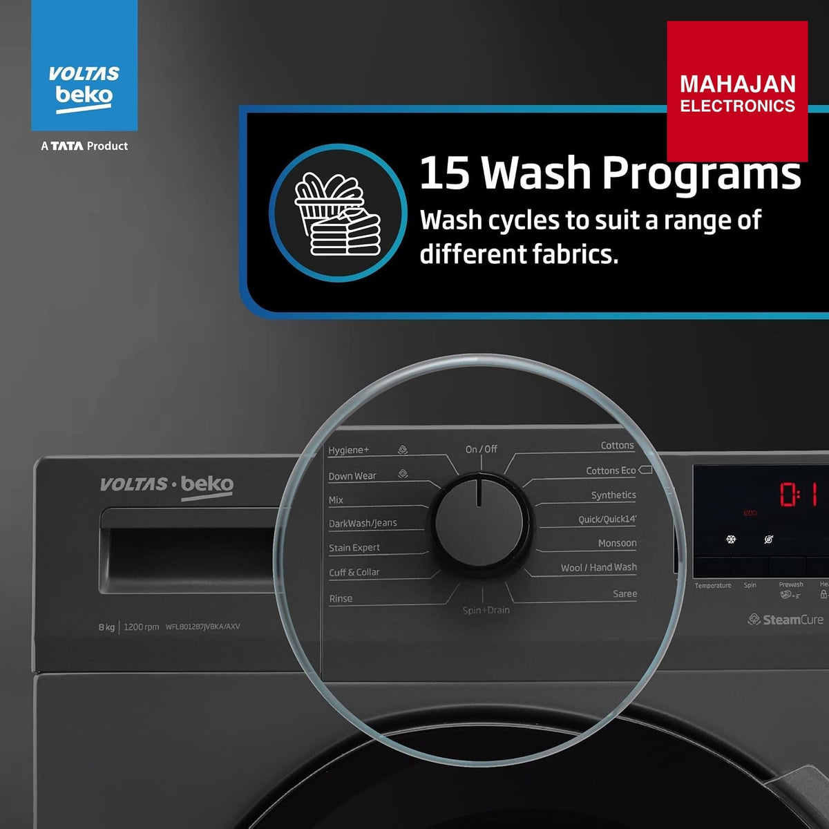 Voltas Beko WFL8012B7JVBKA/AXV 8 Kg 5 Star Inverter Front Load Washing Machine, Anthracite – Mahajan Electronics Online.