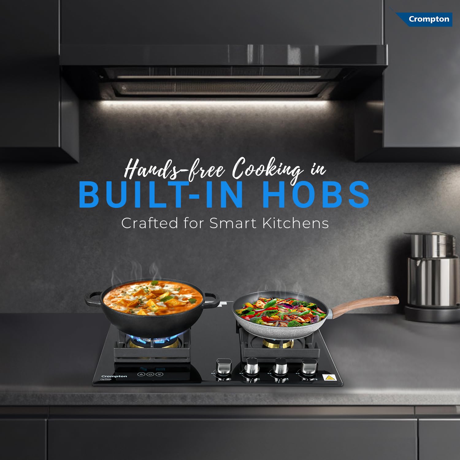 Crompton HOB-OPFB604TI-MBL Optime 60 cm 4 Burners Built-in Glass HOB with Digital Timer Mahajan Electronics Online