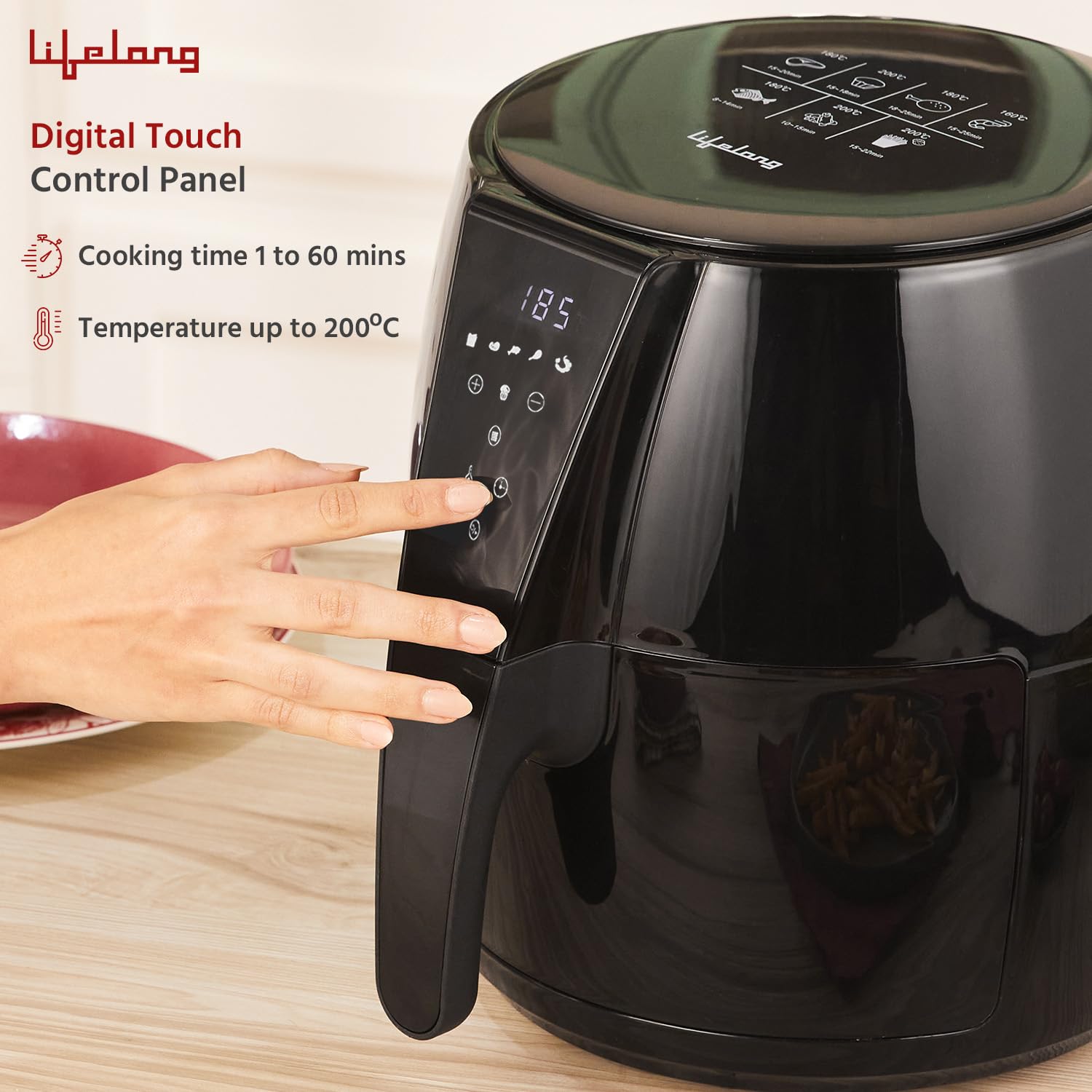 Lifelong Air Fryer | 1 Year Warranty | 1350W, 4.2L, Air Fryer for Home, Digital Air-Fryer with 6 Presets, Hot Air Circulation Mahajan Electronics Online