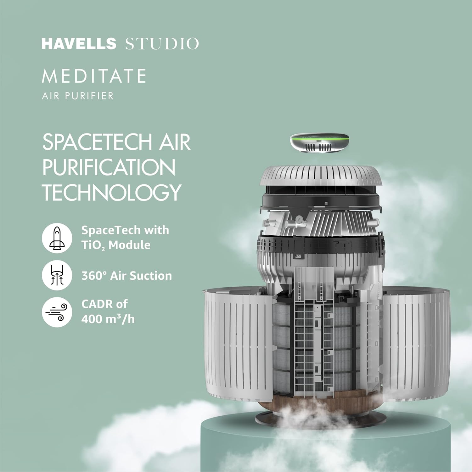 Havells Studio Meditate AP 400 Air purifier with SpaceTech Air Purification Technology with TiO2 module & Integrated H14 HEPA filter  Mahajan Electronics Online