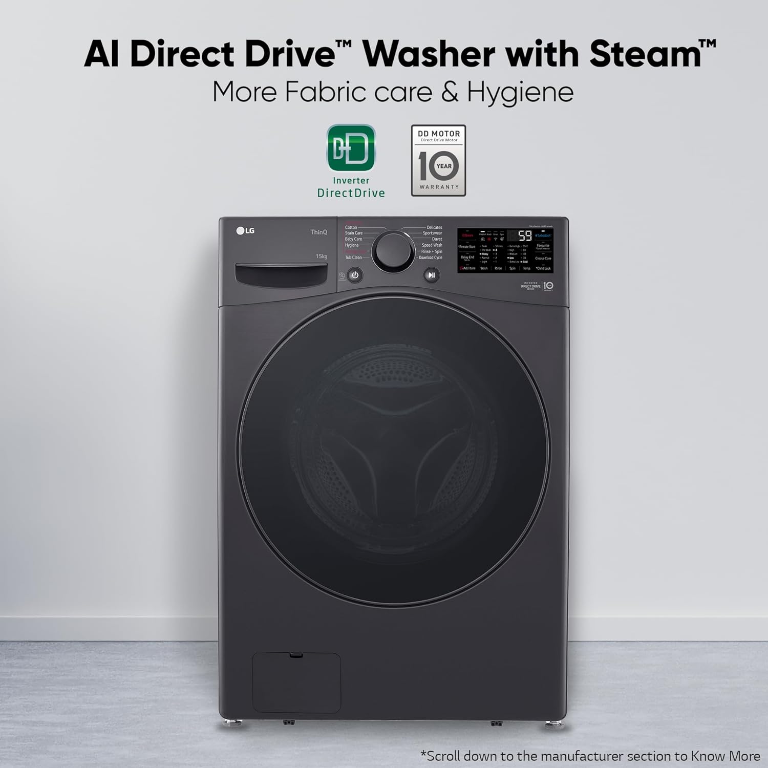 LG FHT1415ZTM 15 Kg 4 Star AI Direct Drive Wi-Fi Inverter Fully Automatic Front-Loading Washing Machine Mahajan Electronics Online
