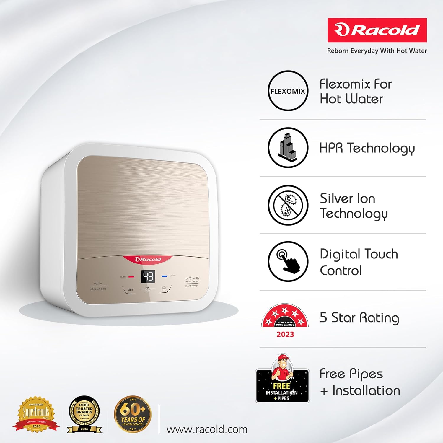 Racold Omnis DG 15L Vertical 5 Star Storage Water Heater(Geyser) Sandstorm Gold Mahajan Electronics Online