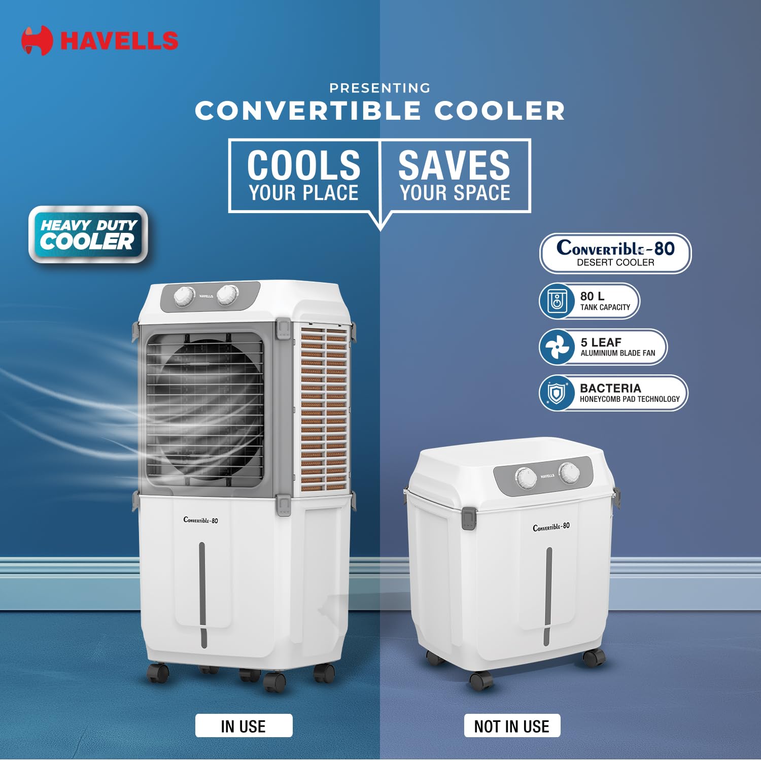 Havells 2-in-1 Convertible 80 L Desert Air Cooler for room| Dual functionality & easy storing| Can be used as side table Mahajan Electronics Online