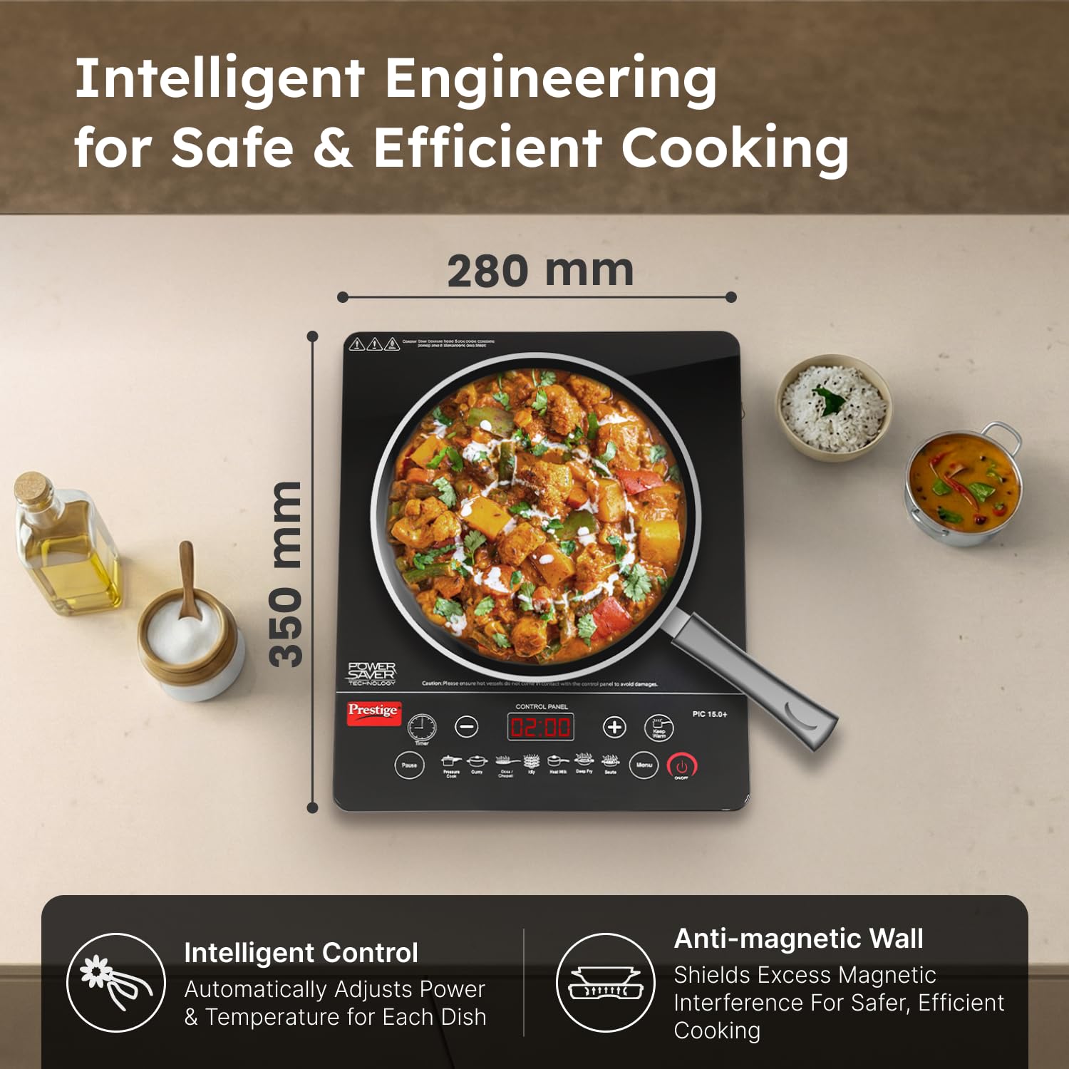 Prestige PIC 15.0 Plus 1900 Watts Induction Cooktop | 4KV Surge Protection | 7 Preset Indian Menu Options with Timer | Touch Button | Easy to Clean | Black | 1Y Warranty | BIS mahajan electronics online