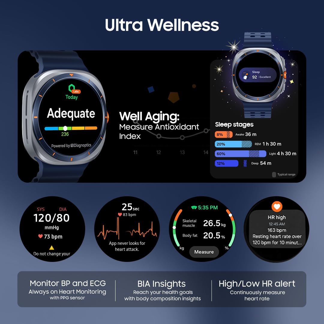 Samsung Galaxy Watch Ultra (47mm, LTE, Titanium Blue) with Upto 100h Battery | 3nm Processor | Dual GPS | Quick Button/Siren | Sapphire Glass | 10ATM & IP68 | BP & ECG Monitor | Energy Score & Ages Mahajan Electronics Online