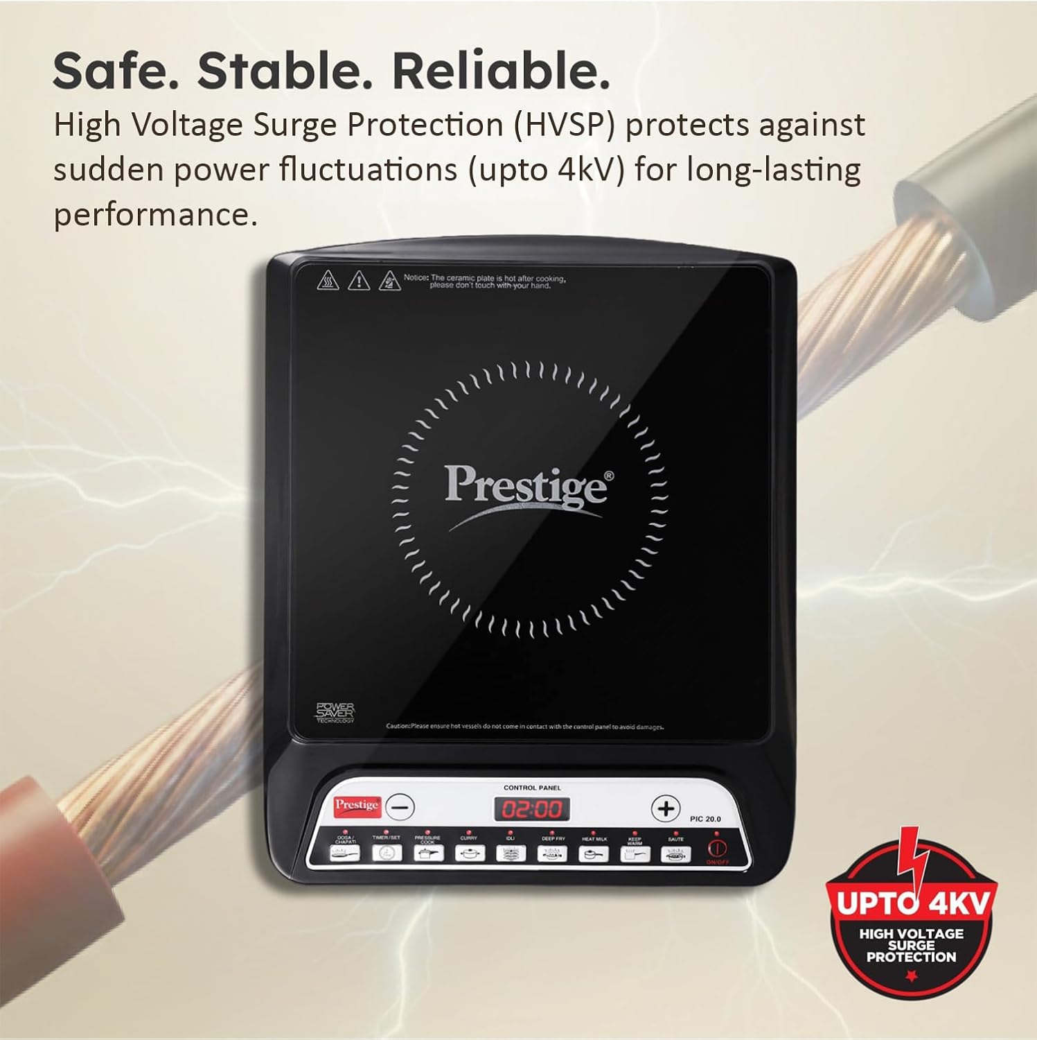 Prestige PIC 20 1600 Watts Induction Cooktop | 4KV Surge Protection | 8 Preset Indian Menu Options & Timer | Soft Touch Button | Easy to Clean | Portable | Black | 1Y Warranty | BIS Mahajan Electronics Online
