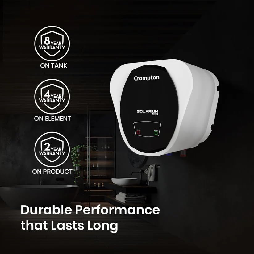 Crompton Solarium DLX 25L Storage Water Heater | 2000W Heating | Glass Lined Tank | Smart Shield Corrosion Protection | 3-Level Safety | White Crompton