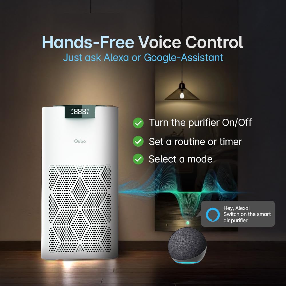 Qubo Smart Air Purifier Q500 for Home by Hero Group | 500 Sqft | 99.99% Allergen Removal | HEPA H13 | 9000 Hrs Filter Life | App & Voice Control | Energy Saving | Ultra-Quiet BLDC Motor (White) Mahajan Electronics Online