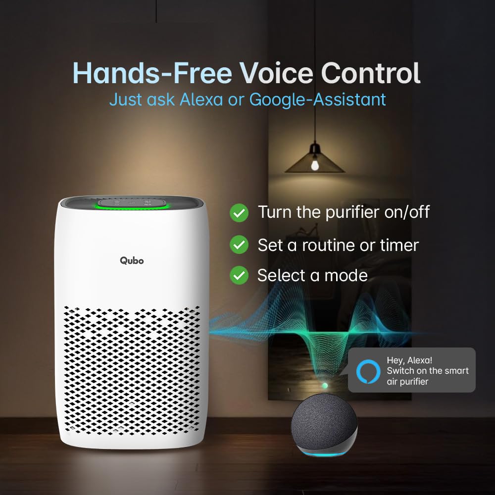 Qubo Smart Air Purifier Q200 for Home by Hero Group | 200 Sqft | 99.99% Allergen Removal | HEPA H13 | 9000 Hrs Filter Life | App & Voice Control | Energy Saving | Ultra-Quiet BLDC Motor (White) Mahajan Electronics Online