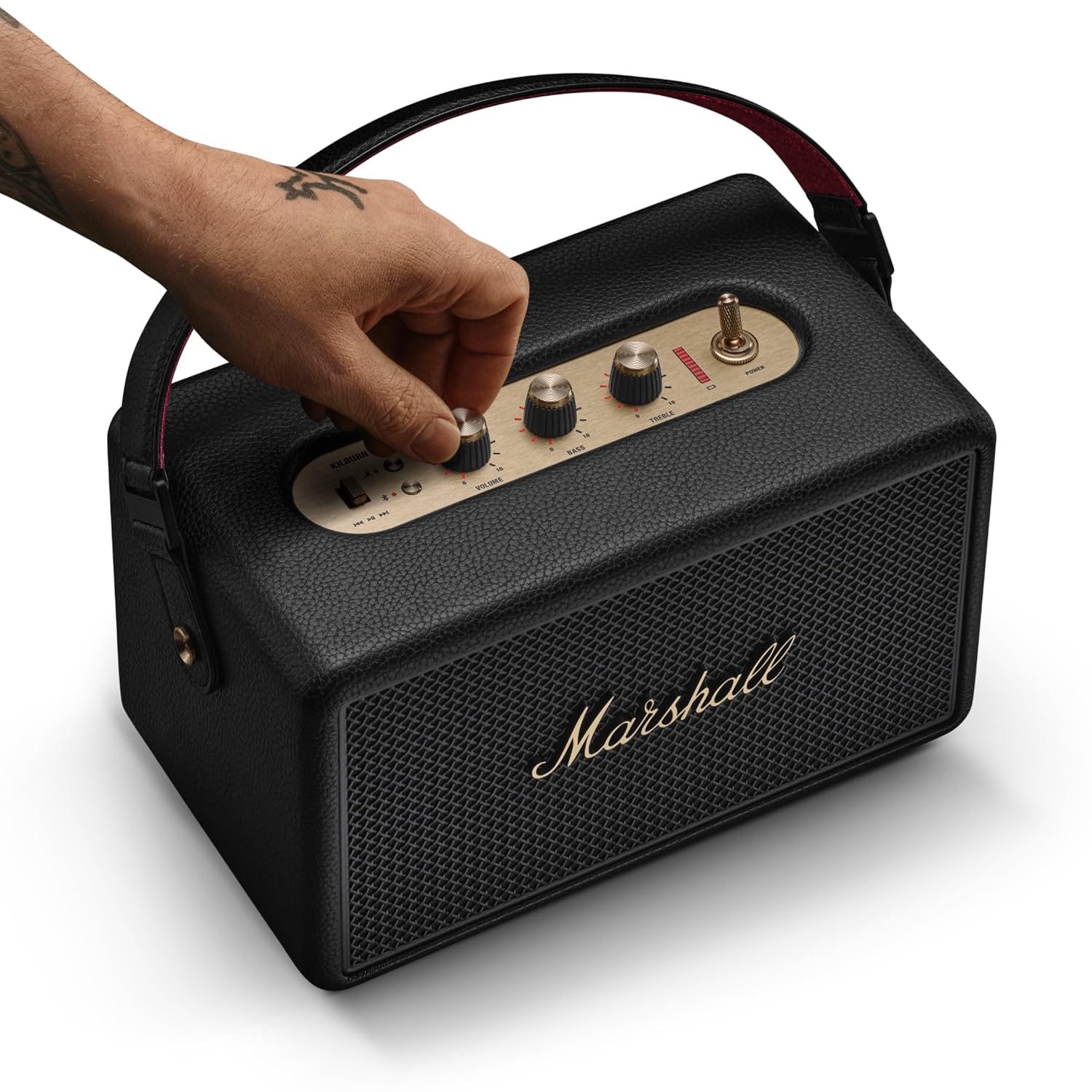 Marshall Kilburn III Portable Bluetooth Speaker with 50+ Hours of Portable Playtime, (360° Sound), Dust & Water-Resistant (IP54) – Black & Brass. Mahajan Electronics Online