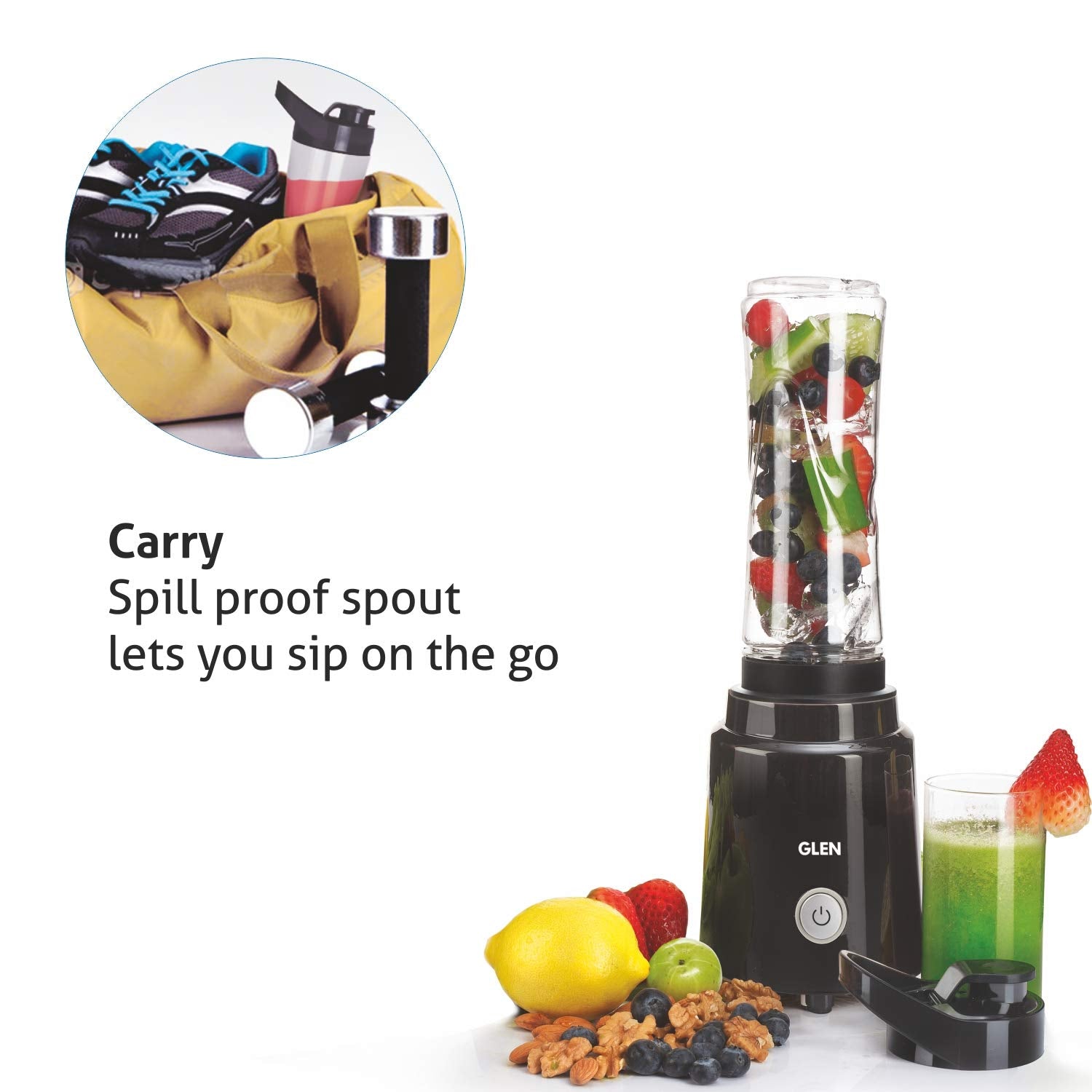 Glen SA 4047 BL Electric Personal Blender 200W 0.6 Litres BPA free Bottle with carry handle - Black , 2 Years Warranty Mahajan Electronics Online