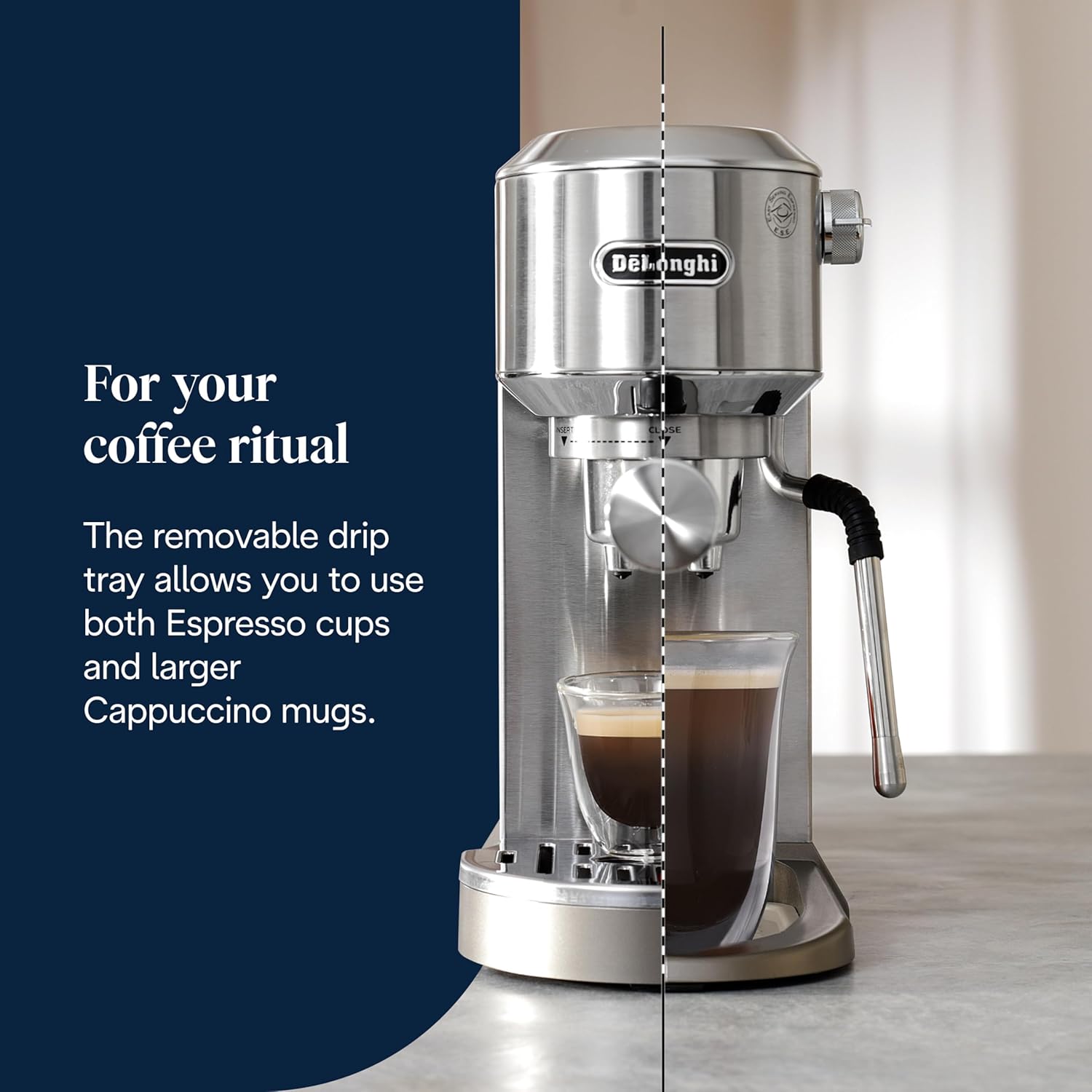 DeLonghi Dedica Duo EC890.M, Barista Coffee Machine with Pump, Espresso and Cold Brew, Manual Coffee Machine with LatteArt Steam Rod, 15 cm Wide, 2 Espresso, Touch Screen, Cup up to 13 cm, Metal Mahajan Electronics Online