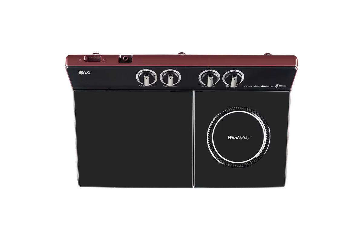LG PX100B3SD2Z 10 KG Semi-Automatic Washing Machine, Roller Jet Pulsator+, Wind Jet Dry+ Technology, Dual Spin Shower, Burgundy, 5 Star LG