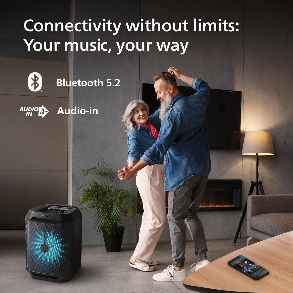 PHILIPS TAX2208 Bluetooth Party Speaker with Free Wired Mic, 8 Speaker System, 30W Max Sound Output, Up to 7H Playtime, Dynamic Bass Boost, Party Light Modes, True Wireless Pairing, Portable (Black) Philips