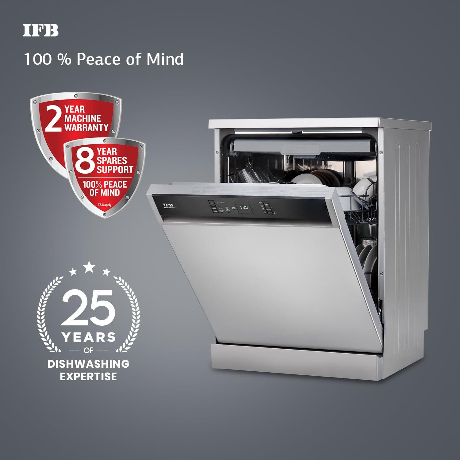 IFB Neptune VX15 15 Place Settings with DeepClean® Technology Freestanding Dishwasher ( Dark Silver, 70° Hot Water Wash with Hygienic Steam Drying, Perfect for Indian Utensils) Mahajan Electronics Online