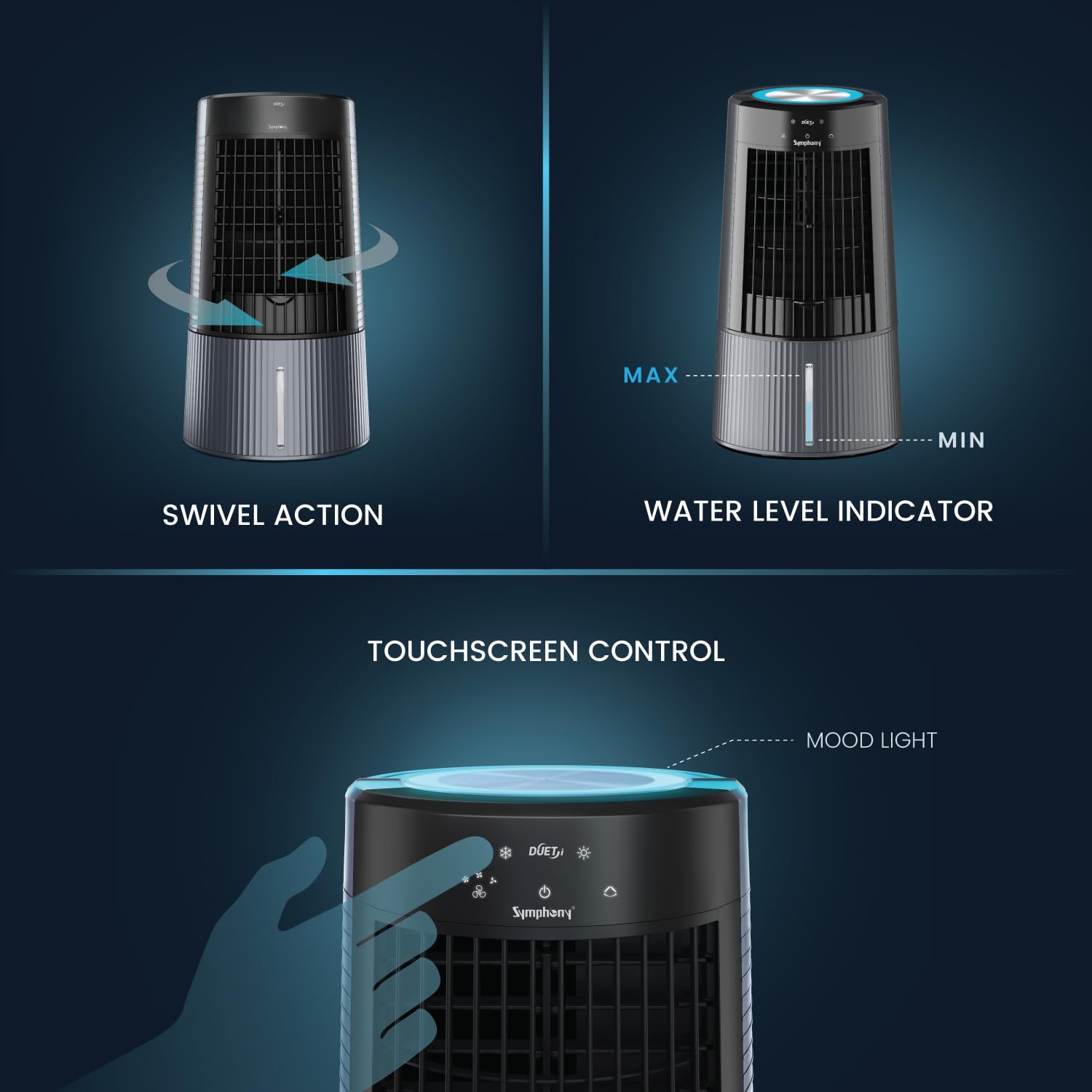 Symphony Duet-i Personal Kitchen Cooling Fan For Home and Office Tabletop with Honeycomb Pad | Kitchen Fans for Home Cooking | Mini Portable Fan | Low Power Consumption (6L, Grey) Mahajan Electronics Online