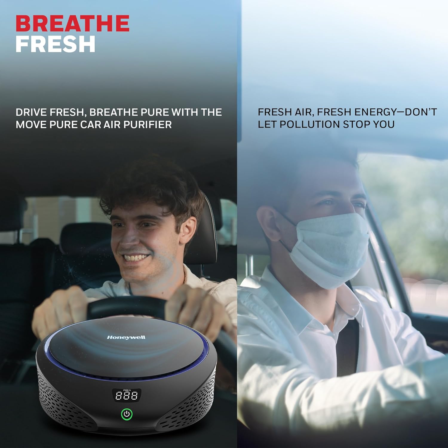 Honeywell New Launched Move Pure5 Car Air Purifier, 4-in-1 Filtration, HEPA filter, removes 99.99% of PM2.5 & PM10, odour, VOCs, dust, smoke, & harmful bacteria, 3XUSB ports, Compact & Easy Install Mahajan Electronics Online
