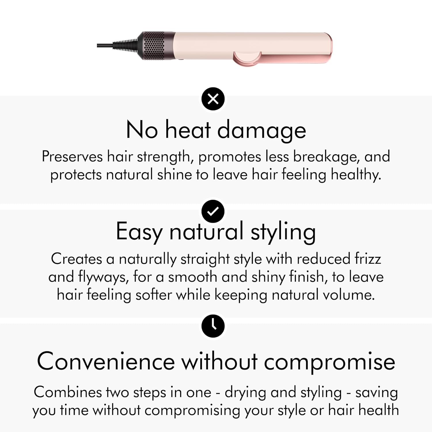 Dyson Airstrait™ Hair Straightener| Wet-to-dry straightener | Straightens with air | No hot plates, no heat damage (When used in Wet-to-dry mode) | Suitable for all hair types (Ceramic Pink/Rose Gold) HT 01 CPRG IN Mahajan Electronics Online