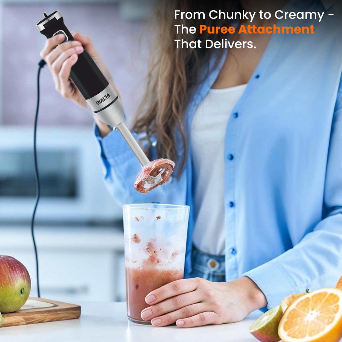 INALSA Robot INOX 1350 Blend Hand Blender Mixer|1350W Copper Motor|Chopper,Coffee Beater/Frother,Whisker&Jar Attachment|Low Noise|20 Speed Control&Turbo Mode|BPA Free|Anti-Splash|2-Yr Warranty, N Froth INALSA