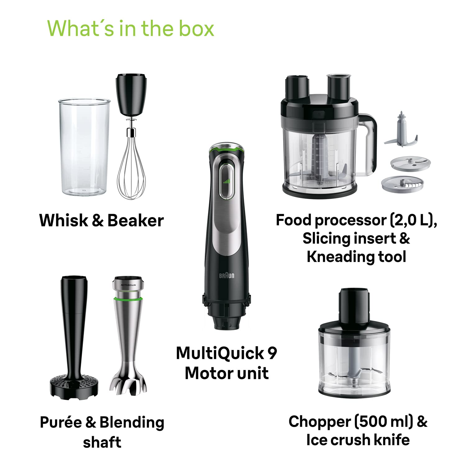 Braun MQ9187XLI MultiQuick 9 Hand Blender 1200W with Beaker, 2L Food Processor, Chopper, Puree Masher, Whisk, ActiveBlade, iMode SmartSpeed, SplashControl for Dough Making, Masala Grinding, Smoothie Mahajan Electronics Online