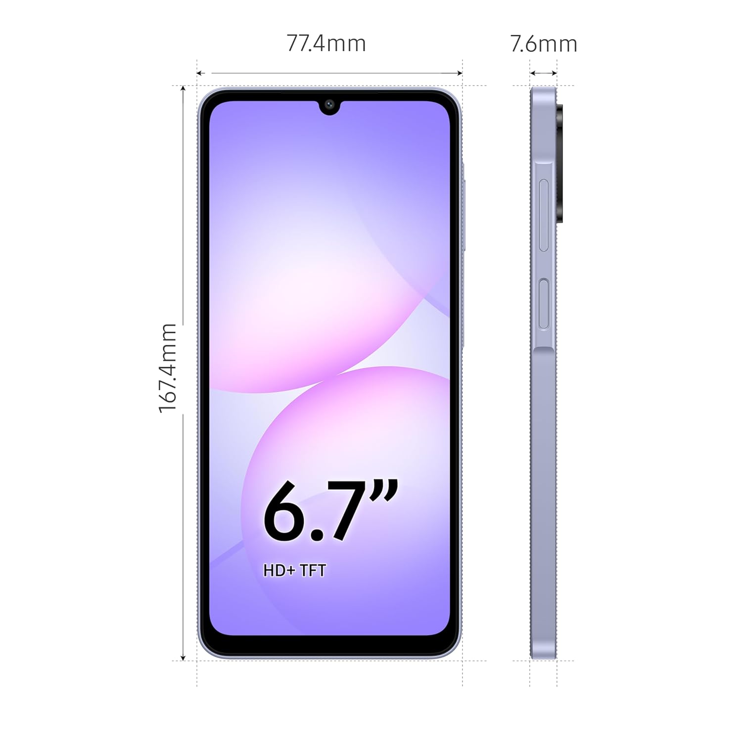 Samsung Galaxy A07 LTE (Light Violet, 4GB RAM, 64GB Storage) | 50MP Dual Camera | 6.7 Inch HD+ Display | 90Hz Refresh Rate | MediaTek Helio G99 (6nm) | IP54 | 6 Gen OS Upgrade and Security Update Mahajan Electronics Online