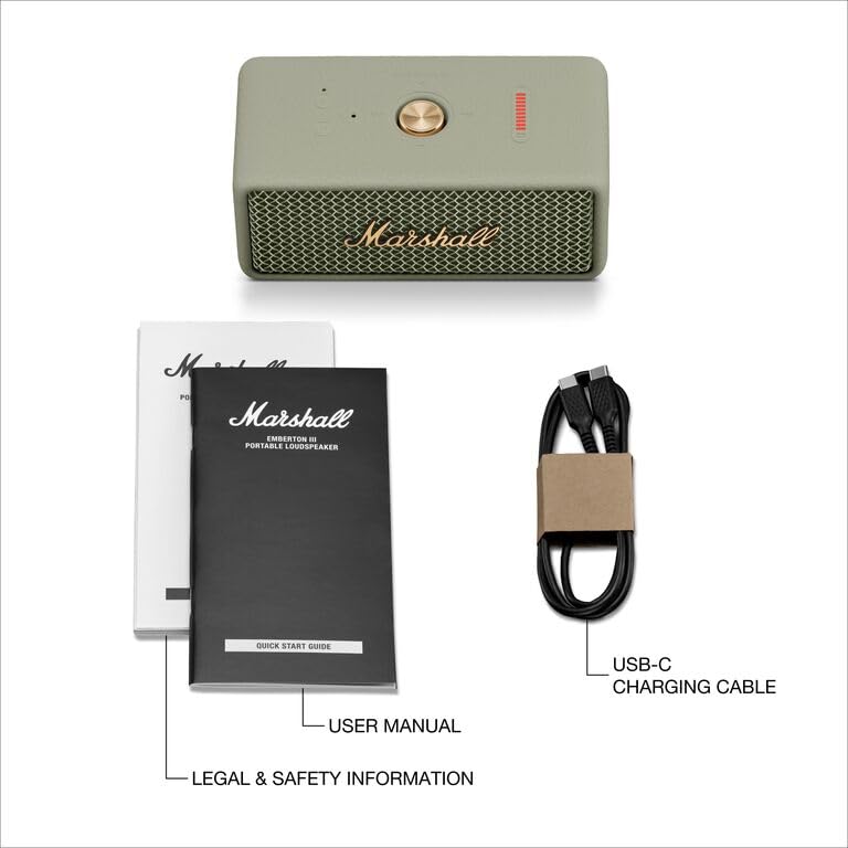 Marshall Emberton III Compact Portable Bluetooth Speaker with 32+ Hours of Playtime, (360° Sound), Dust & Waterproof (IP67) – Sage. Marshall