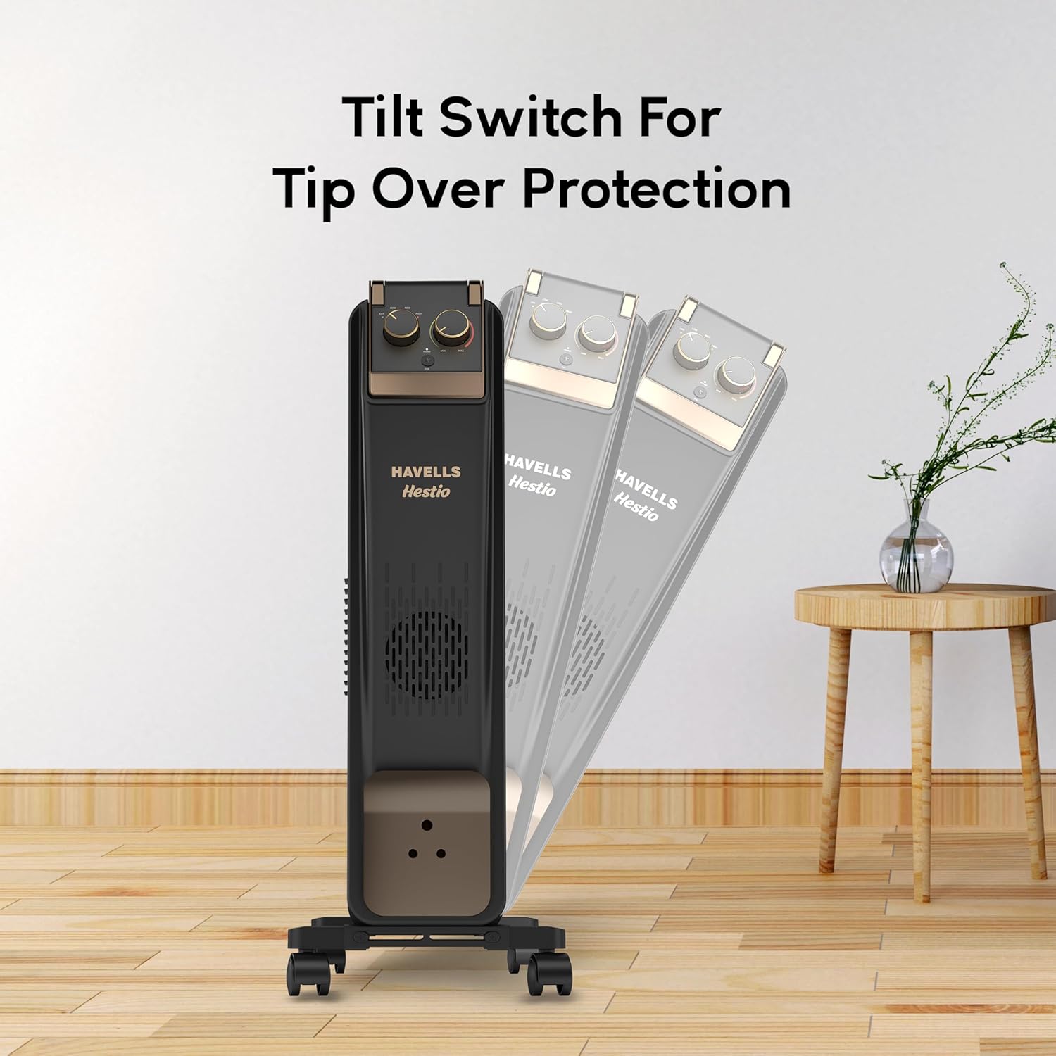 Havells GHROFCJK240 9 Fin Hestio Wave Fin OFR (Oil Filled Radiator)|Room Heater|2400 W|3 Heat Settings & PTC Fan Heater|Inclined Control Panel|Retractable Wheels| Comfortable Breathing|360° Heating (Black) Mahajan Electronics Online