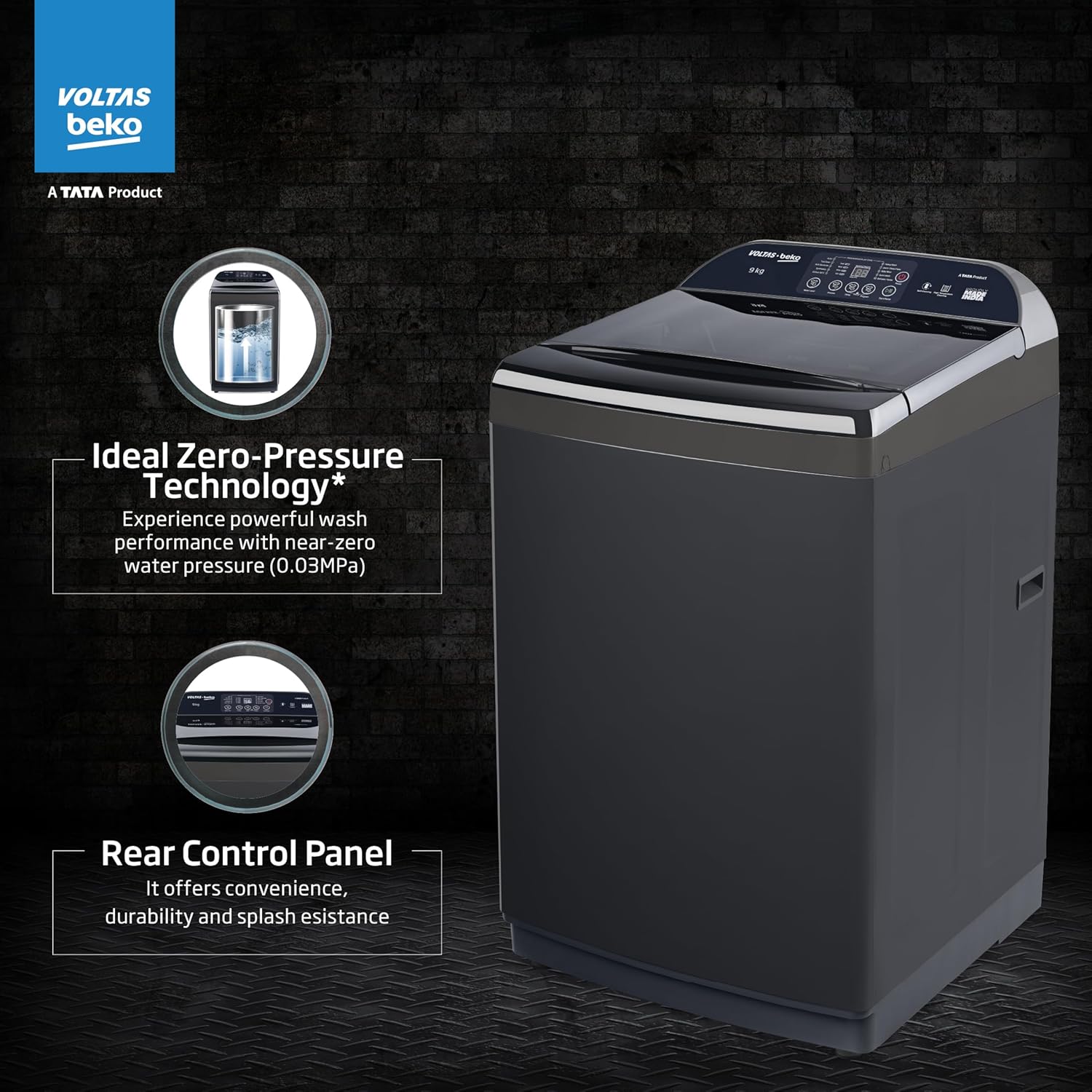 Voltas Beko, WTL9006UEAH / OBS3060A Tata Product 9 Kg 5 Star Fully-Automatic Top Loading Washing Machine with Anti-Bacterial wash Technology , Dark Grey, Inbuilt Heater) mahajan electronics online