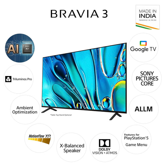 Sony K-55S30 BRAVIA 3 Series 139 cm (55 inches) 4K Ultra HD AI Smart LED Google TV (Black) Mahajan Electronics Online