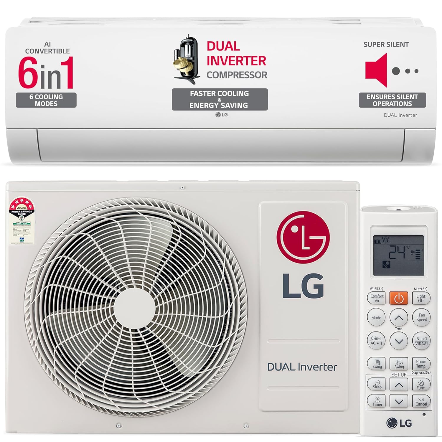 LG TS-Q19JNYE 1.5 Ton 4 Star DUAL Inverter Split AC (Copper, AI Convertible 6-in-1 Cooling, 4 Way Swing Mahajan Electronics Online