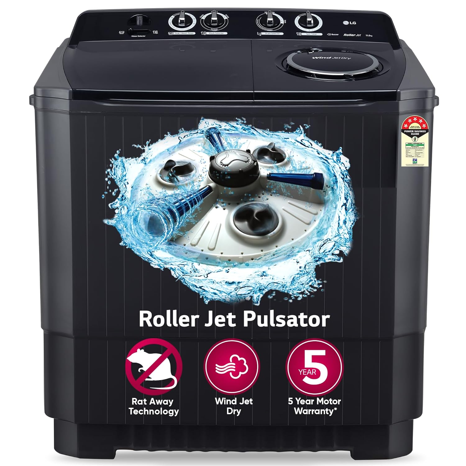 LG P1155SKAZ 11 Kg 5 Star Wind Jet Dry Rat Away Technology Semi-Automatic Mahajan Electronics Online