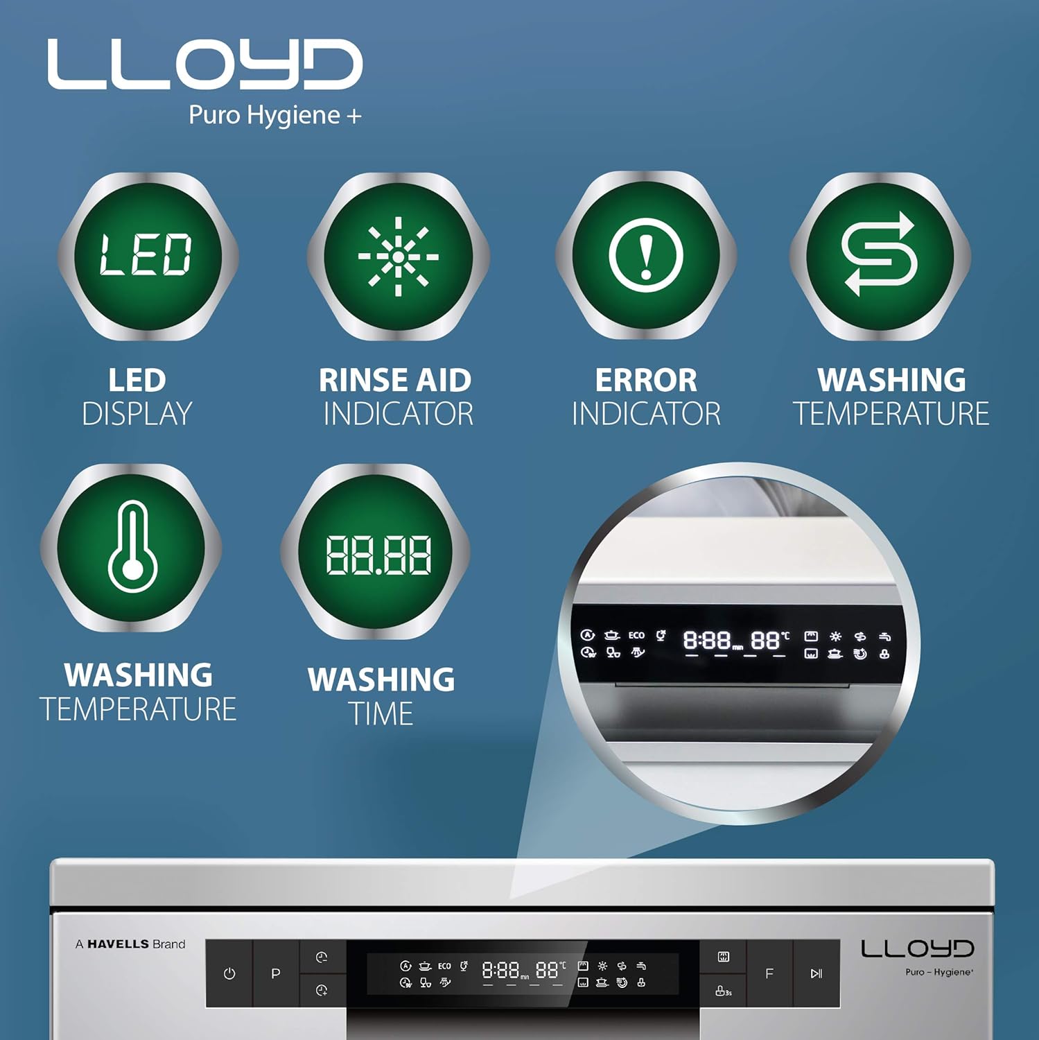 Lloyd LDWF15PSA1TS Puro Hygiene+ with Auto Open Dry (15 Place Settings, 99% Germs Free with Sparkle Clean Technology, Infinity Drawer, Super Silent, Silver) Mahajan electronics online