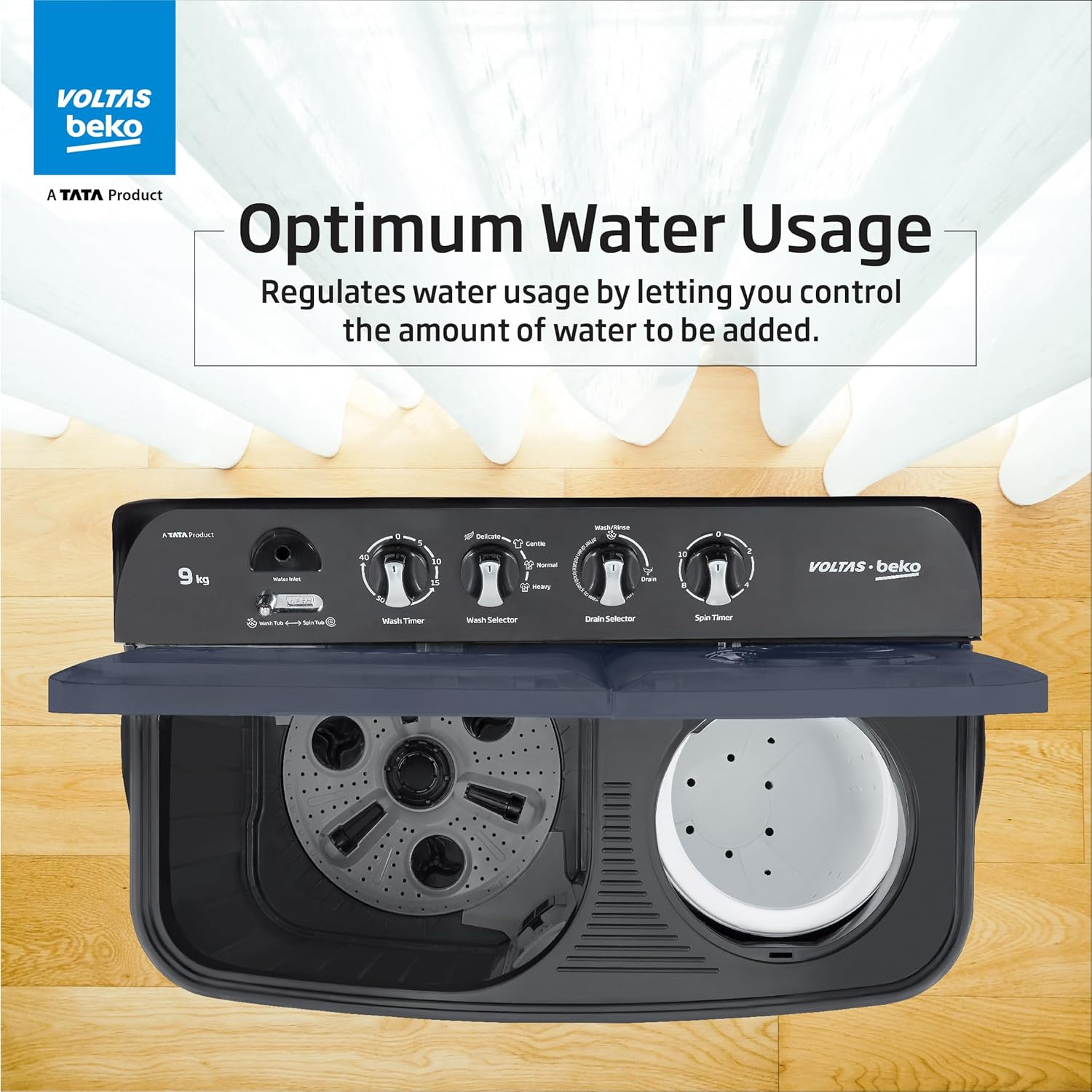 Voltas beko WTT90UDX/BKGR4KGTD Tata Product 9 kg 5 Star Semi-Automatic Twin Tub Top Load Washing Machine, (Special Pulsator wash Method) Black Mahajan Electronics Online