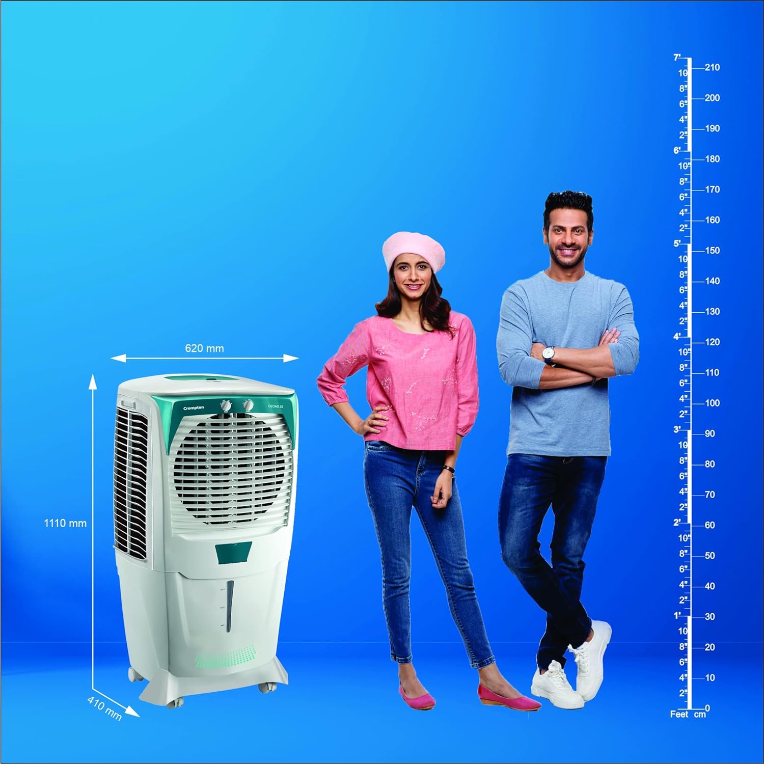 Crompton ACGC-DAC555 Ozone Desert Air Cooler- 55L; with Everlast Pump, Auto Fill, 4-Way Air Deflection and High Density Honeycomb pads; White & Teal Mahajan Electronics Online