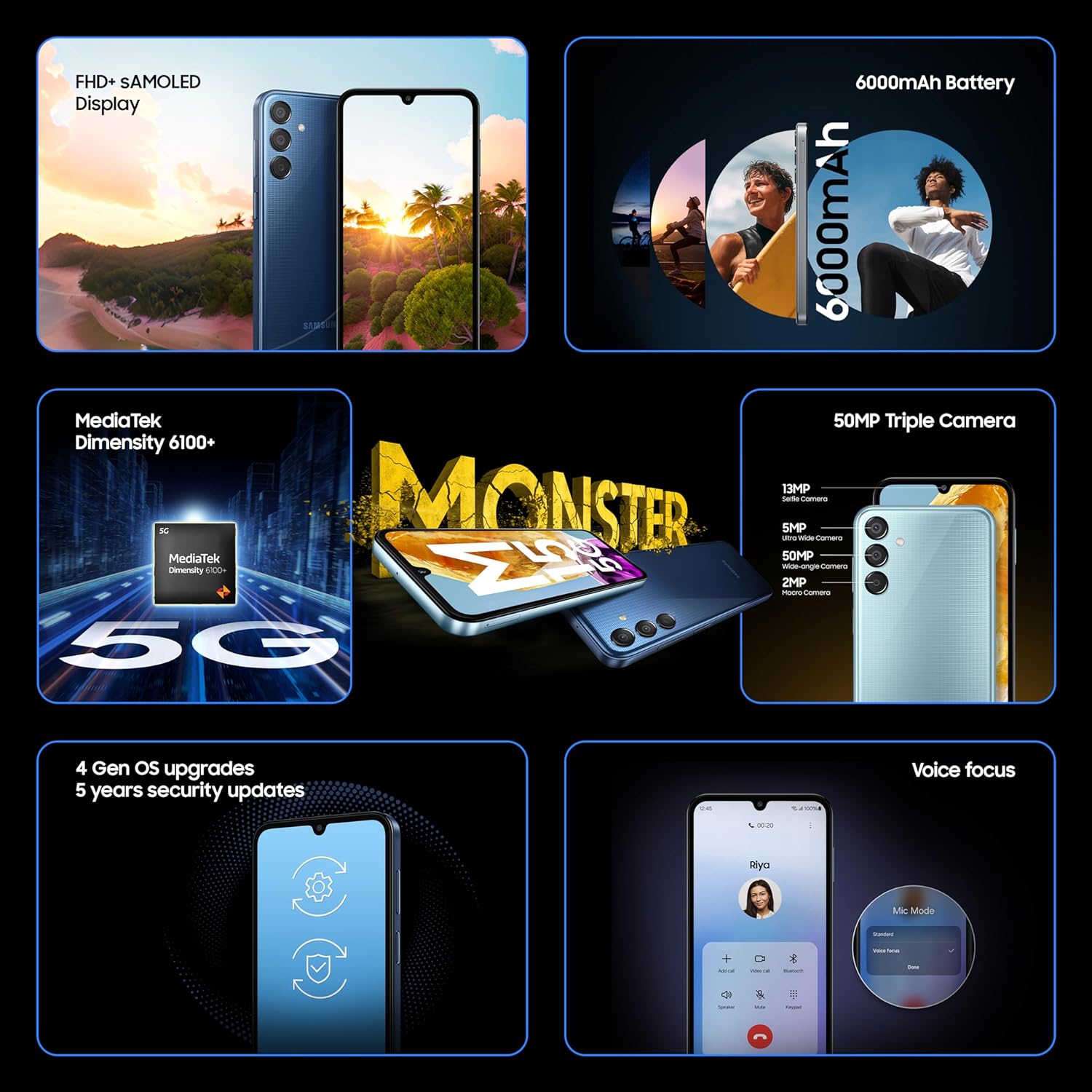 Samsung Galaxy M15 5G (Stone Grey,6GB RAM,128GB Storage)| 50MP Triple Cam| 6000mAh Battery| MediaTek Dimensity 6100+  Mahajan Electronics Online
