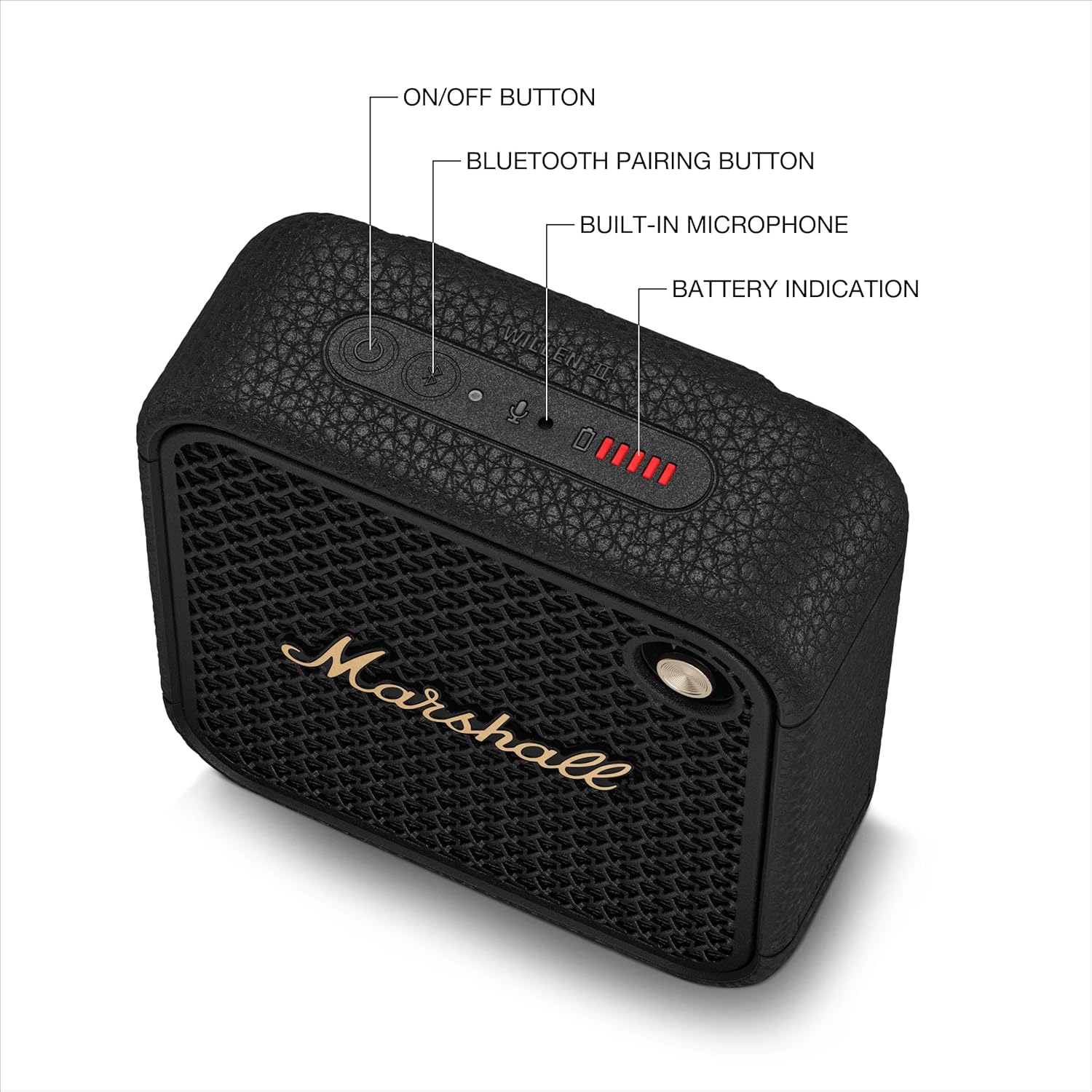 Marshall Willen II Portable Bluetooth Speaker with 17+ Hours of Portable Playtime, Dust & Waterproof (IP67) - Black & Brass Mahajan Electronics Online