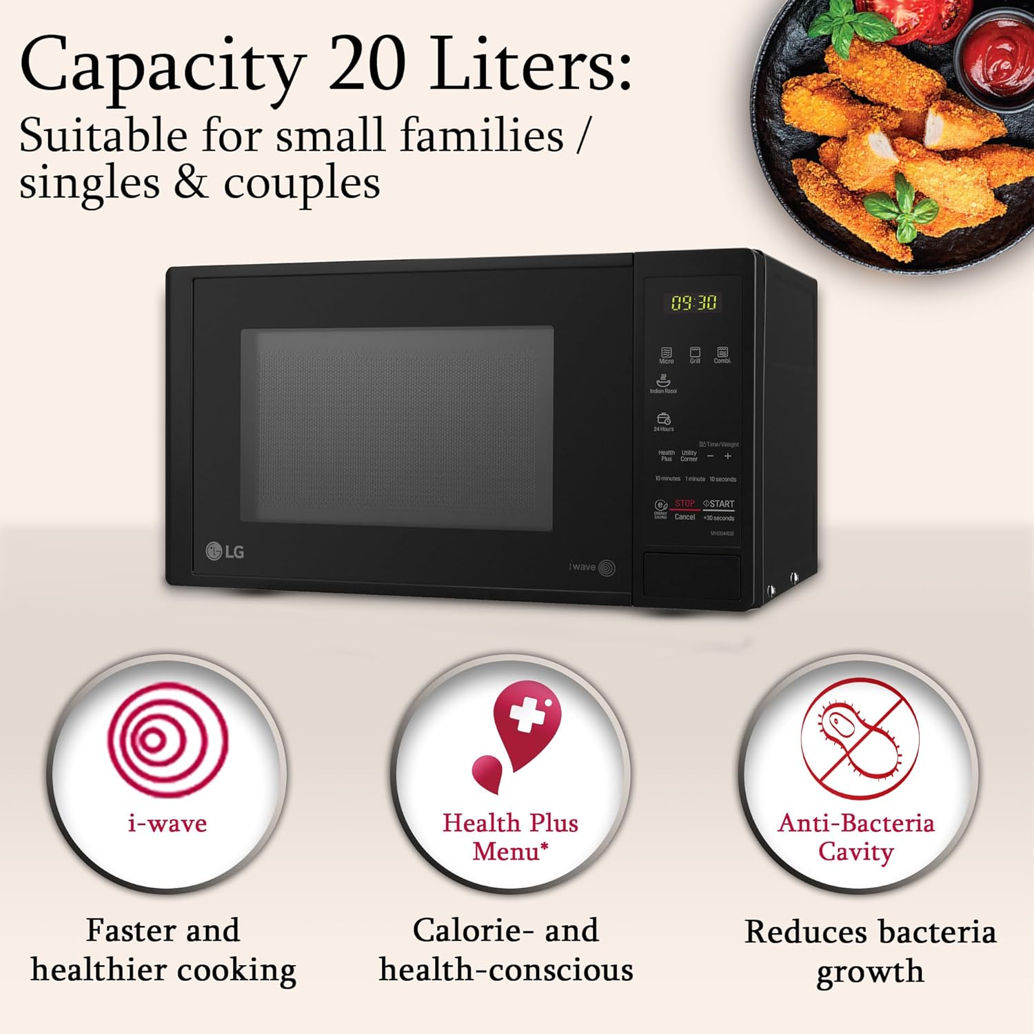 LG MH2044DB 20 L Grill Microwave Oven ( Black, Anti Bateria Cavity & Health Plus Menu ) Mahajan Electronics Online