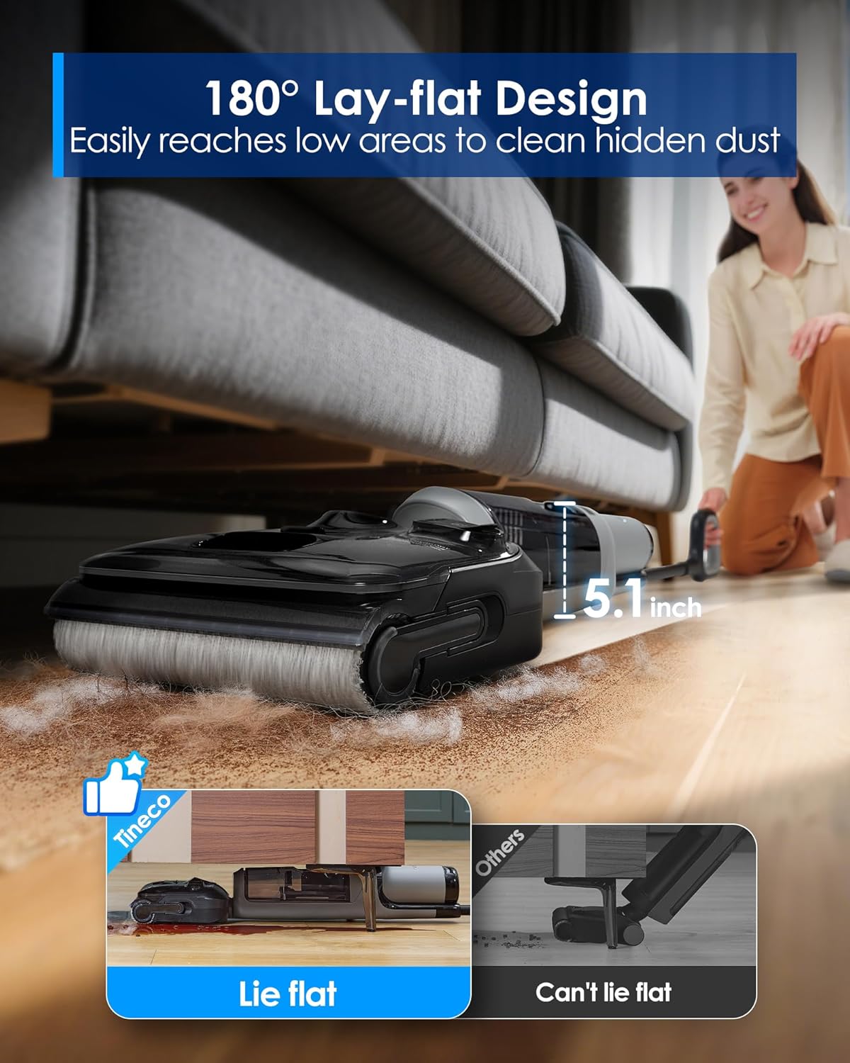 Tineco Floor ONE i5 Stretch Plus 2 Smart Cordless Wet & Dry Vacuum Cleaner & Mop for Hard Floors, 180° Flat Design, Clean Tough Stains & Pet Hair, Patented iLoop, Self-Cleaning Brush, 2 Yr Warranty mahajan electronics online