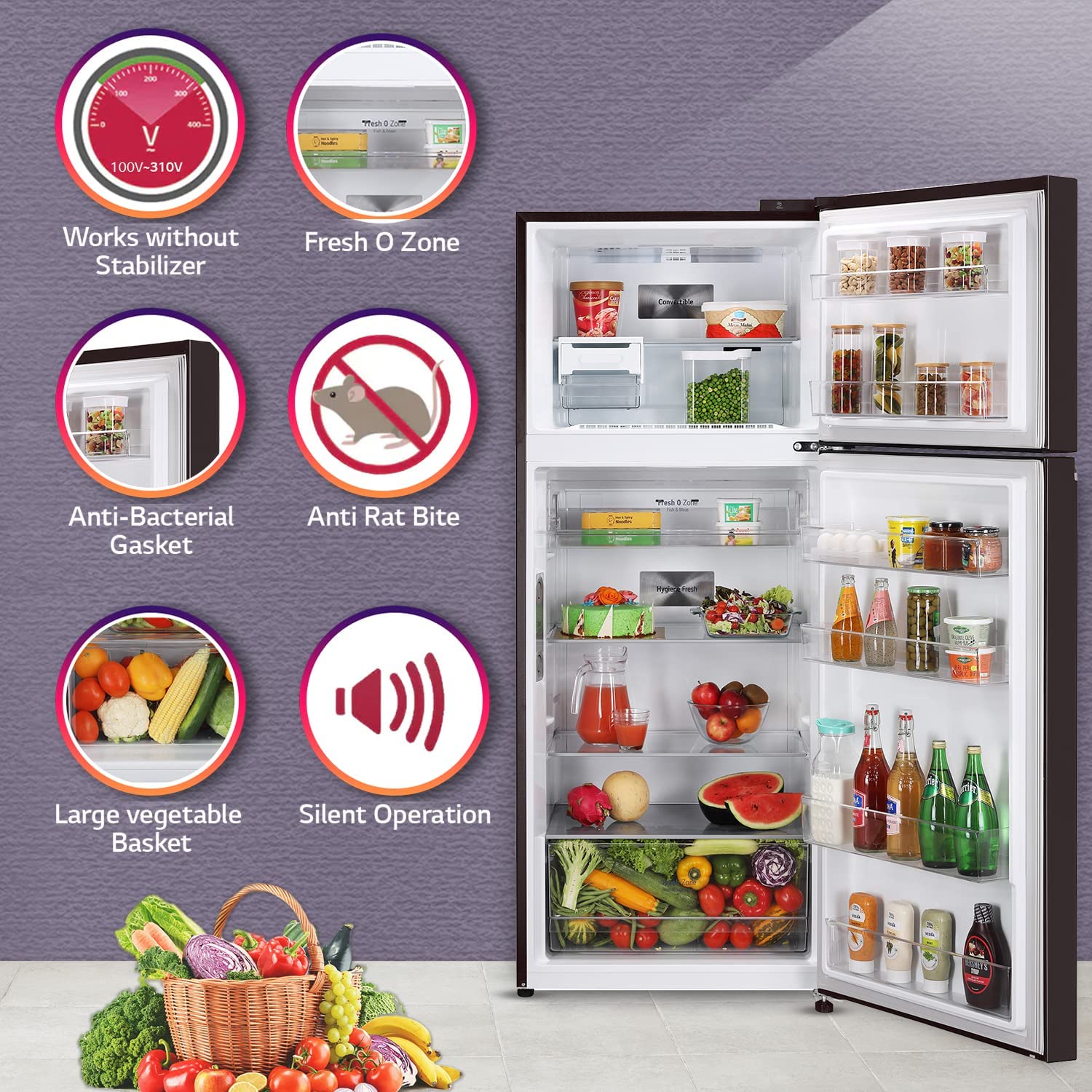 LG GL-T422VESX 398 L 3 Star Frost-Free Smart Inverter Wi-Fi Double Door Refrigerator Appliance, Multicolor Mahajan Electronics Online