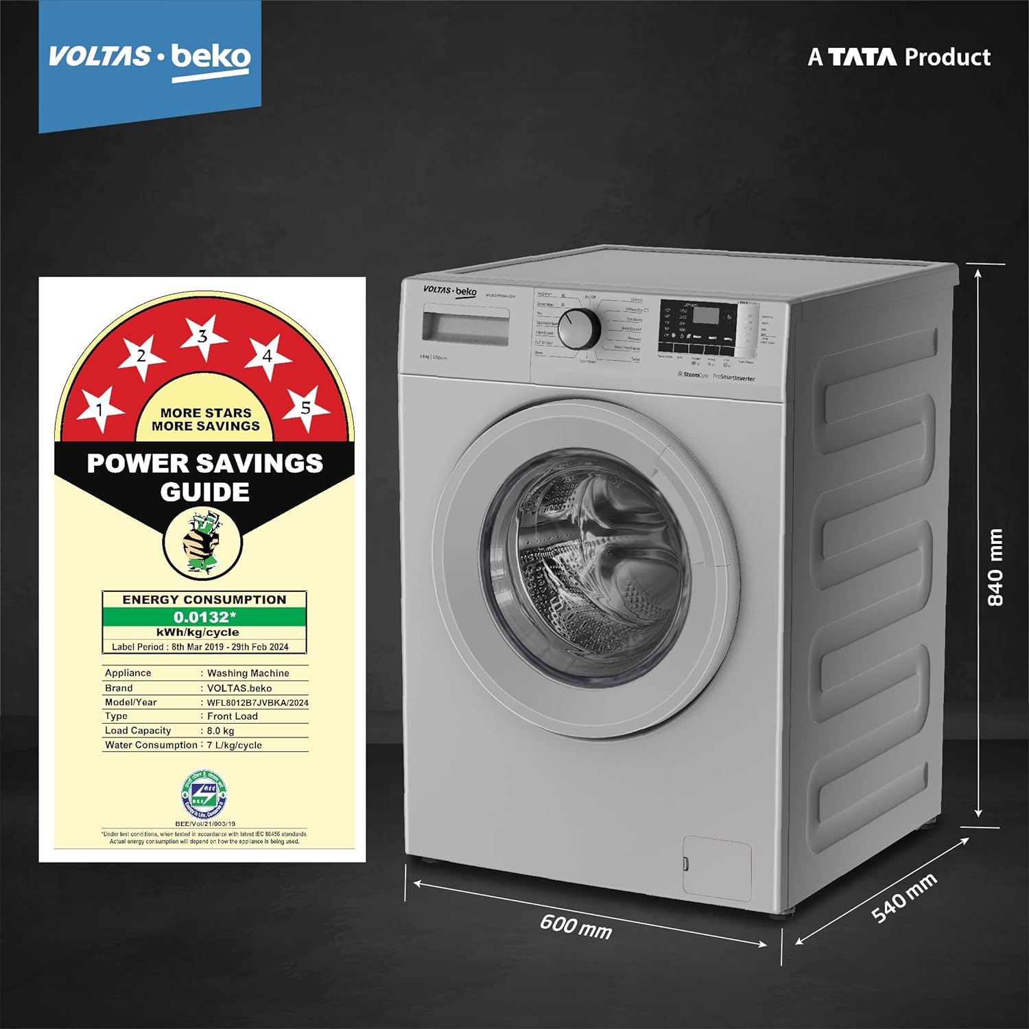 Voltas WFL8012B7JVBKA/GXV 8 Kg 5 Star Inverter Quick wash Fully-Automatic Front Loading Washing Machine Mahajan Electronics Online