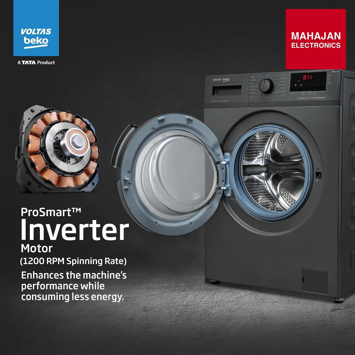 Voltas Beko WFL8012B7JVBKA/AXV 8 Kg 5 Star Inverter Front Load Washing Machine, Anthracite – Mahajan Electronics Online.