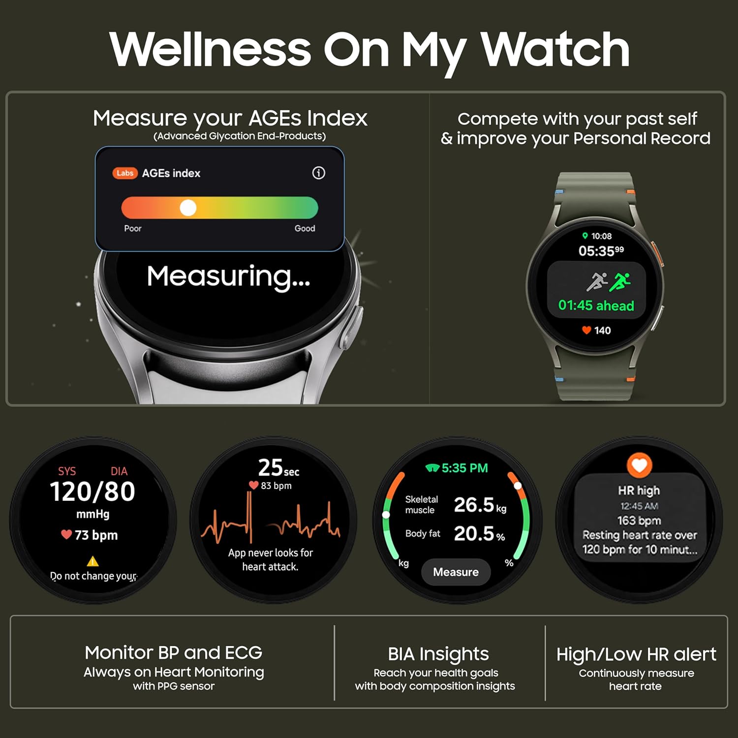 Samsung Galaxy Watch 7 (44mm, Green, BT) with 3nm Processor | Dual GPS | Sapphire Glass & Armour Aluminum | 5ATM & IP68 | HR, SpO2, BP & ECG Monitor Mahajan Electronics Online