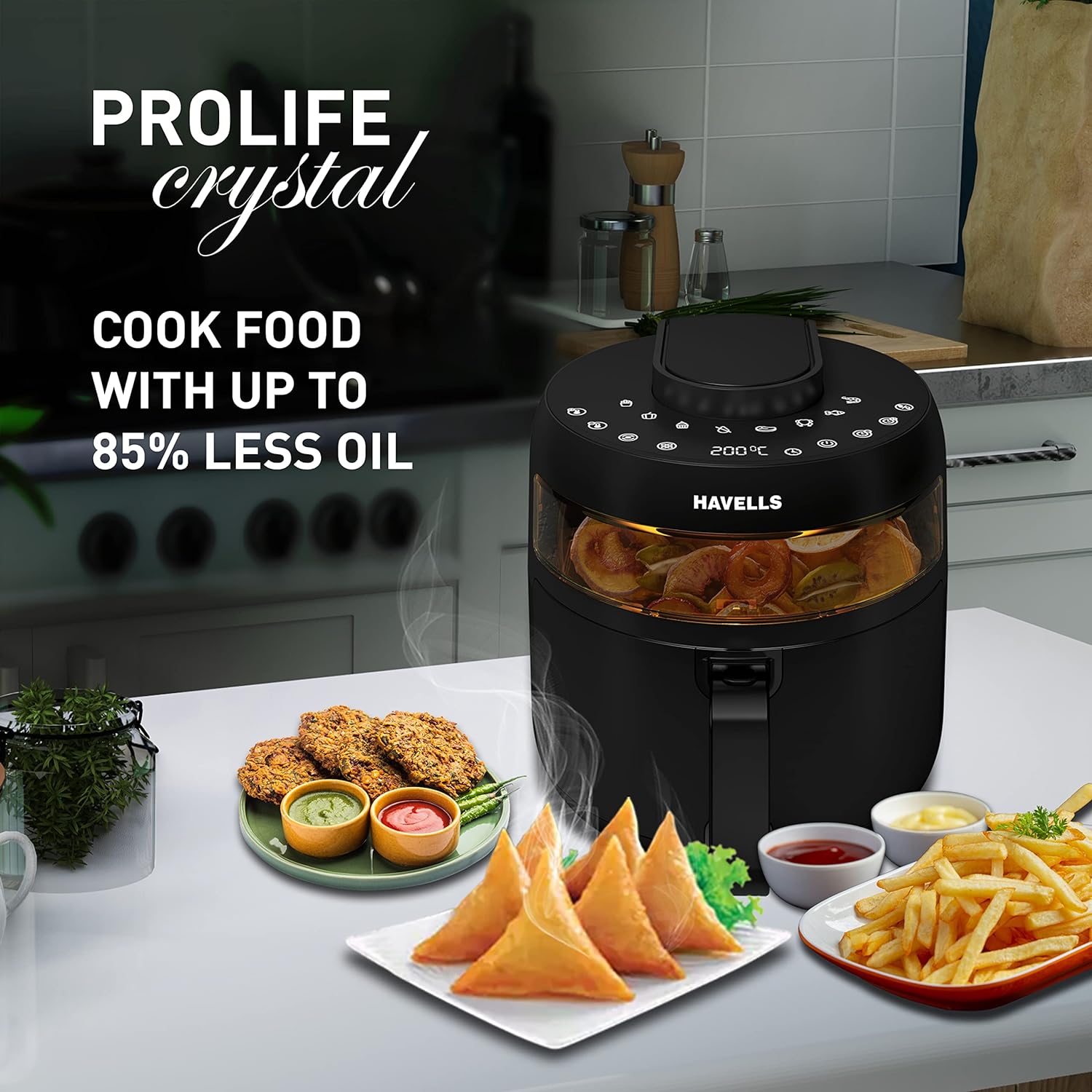 Havells Air Fryer Prolife Crystal | See-Through Window | 85% Less Oil | 5L Pan Mahajan Electronics Online