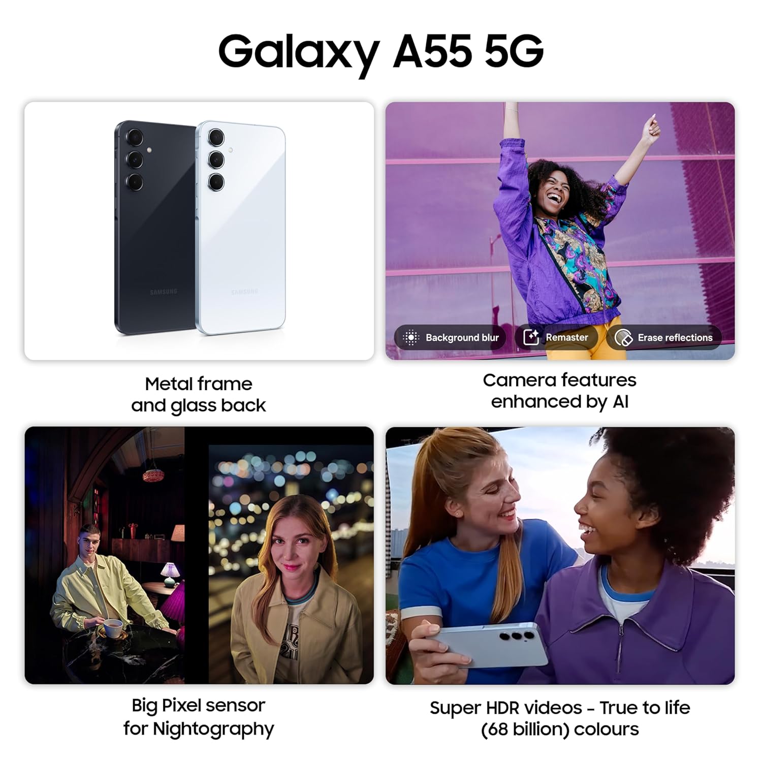 Samsung Galaxy A55 5G (Awesome Iceblue, 8GB RAM, 128GB Storage) | Metal Frame | 50 MP Main Camera (OIS) Mahajan Electronics Online