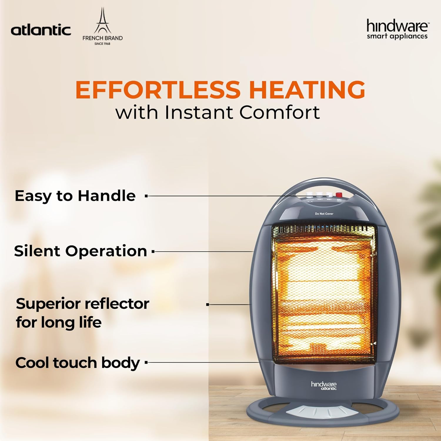 Hindware Atlantic 1200-Watt Halogen Room Heater- Erino Plus, Grey, (HHRHEN21GNL2)  Mahajan Electronics Online