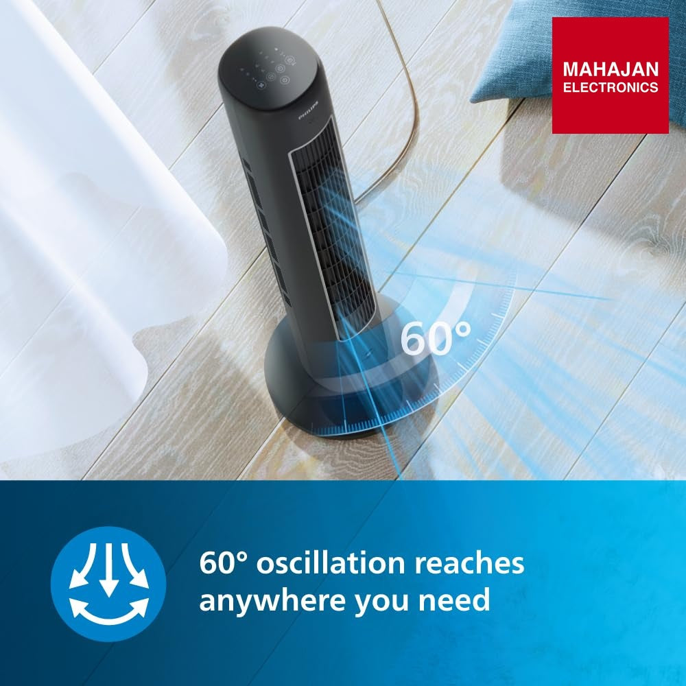 Philips CX 5535/11 Bladeless Tower Fan | Remote & Touch Control | Quiet Operation | 60° Oscillation (Black) – Mahajan Electronics Online.