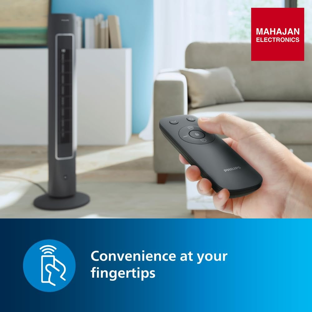 Philips CX 5535/11 Bladeless Tower Fan | Remote & Touch Control | Quiet Operation | 60° Oscillation (Black) – Mahajan Electronics Online.