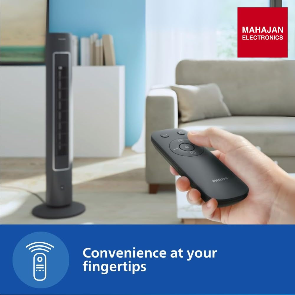 Philips CX 5535/11 Bladeless Tower Fan | Remote & Touch Control | Quiet Operation | 60° Oscillation (Black) – Mahajan Electronics Online.